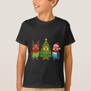 Retro Christmas Lovebird Parrot Santa Reindeer  T-Shirt