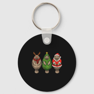 Retro Christmas Manatee Santa Reindeer Keychain