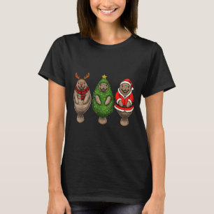 Retro Christmas Manatee Santa Reindeer  T-Shirt