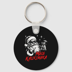 Retro Christmas Mele Kalikimaka Santa Shaka Hawaii Keychain