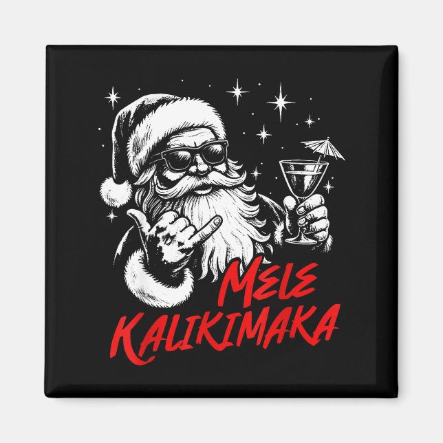 Retro Christmas Mele Kalikimaka Santa Shaka Hawaii Magnet (Front)