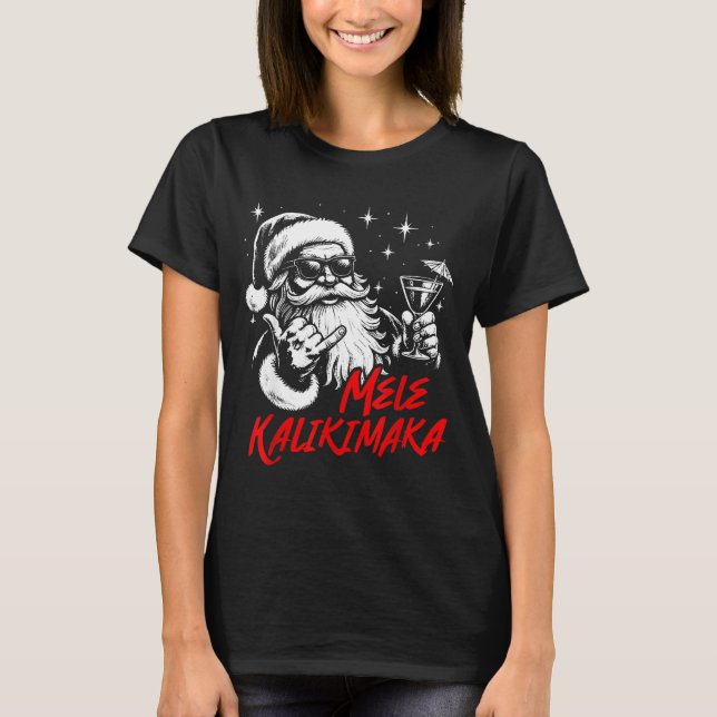 Retro Christmas Mele Kalikimaka Santa Shaka Hawaii T-Shirt (Front)