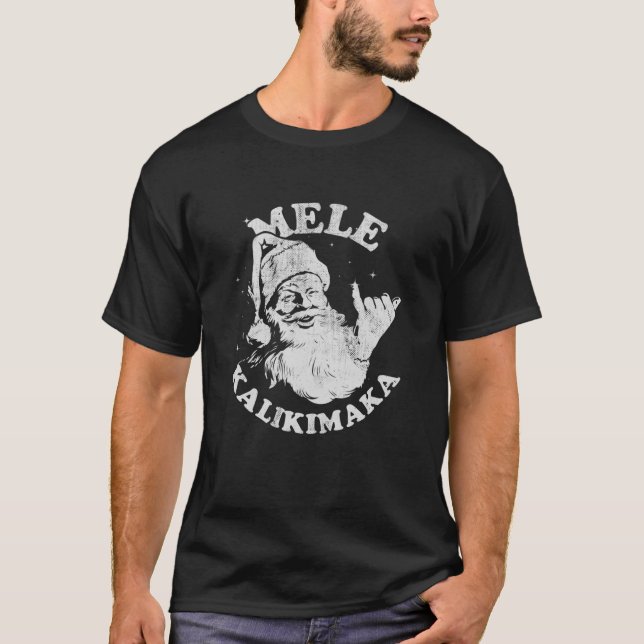 Retro Christmas Mele Kalikimaka Santa Shaka Hawaii T-Shirt (Front)
