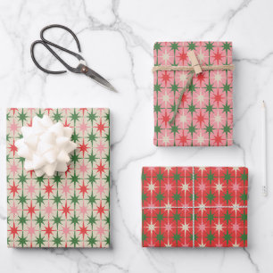 Retro Christmas Midcentury Atomic Starburst Stars Wrapping Paper Sheet