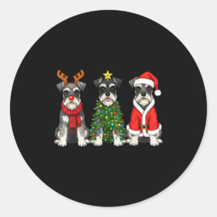 Retro Christmas Miniature Schnauzer Santa Reindeer Classic Round Sticker