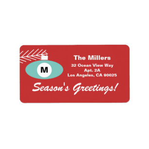 Retro Christmas Monogram Address Labels
