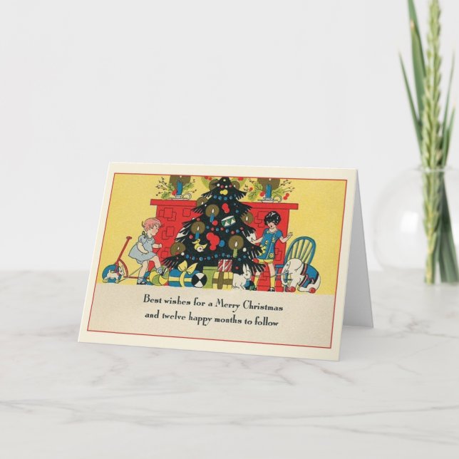 Retro Christmas Morning Greeting Card (Front)