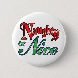 Retro Christmas, Naughty or Nice Red Green Letters 2 Inch Round Button