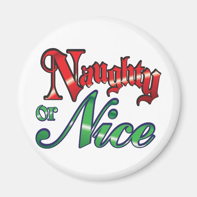Retro Christmas, Naughty or Nice Red Green Letters Magnet (Front)