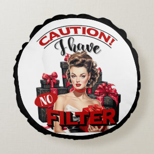 Retro Christmas No Filter Pinup Round Pillow