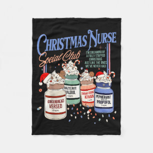 Retro Christmas Nurse Social Icu Nurse Profol Xmas Fleece Blanket