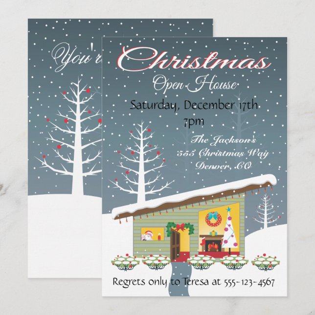 Retro Christmas Open House Invitations (Front/Back)