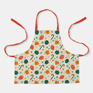 Retro Christmas Ornament and Gift Pattern Apron