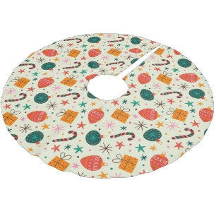 Retro Christmas Ornament and Gift Pattern Brushed Polyester Tree Skirt