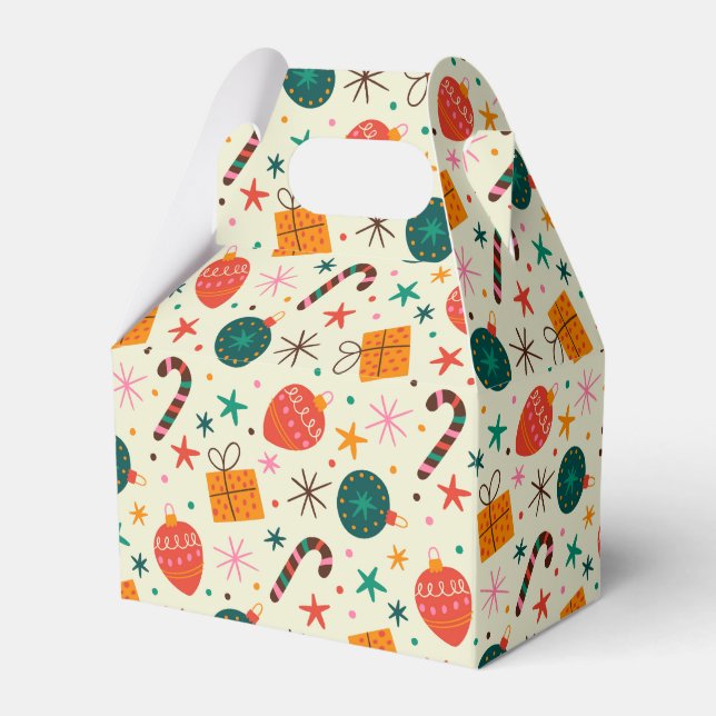 Retro Christmas Ornament and Gift Pattern Favor Box (Front Side)