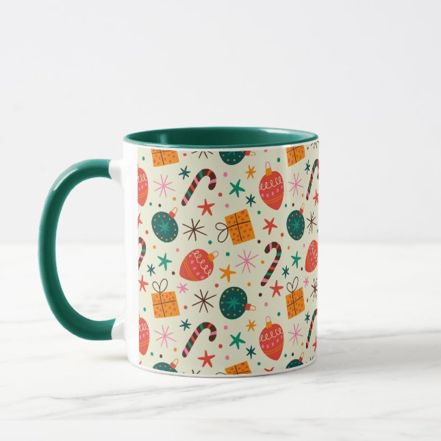 Retro Christmas Ornament and Gift Pattern Mug (Left)