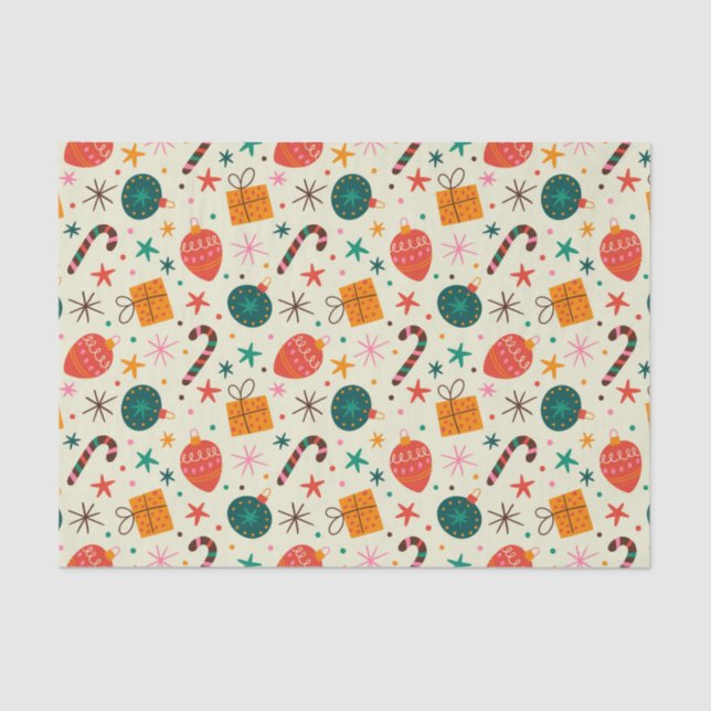 Retro Christmas Ornament and Gift Pattern Tissue Paper (Front)