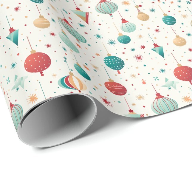 Retro Christmas Ornament Minimal Pattern Wrapping Paper (Roll Corner)