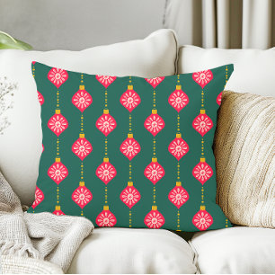 Retro Christmas Ornament Vintage Red Pink Green Throw Pillow