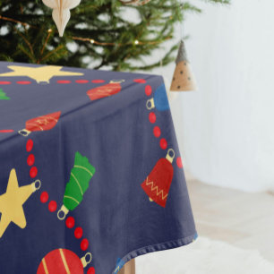 Retro Christmas ornaments and garland navy Tablecloth