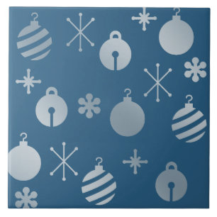 Retro Christmas Ornaments Blue Silver Tile