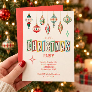 Retro Christmas Ornaments Christmas Party Invitation