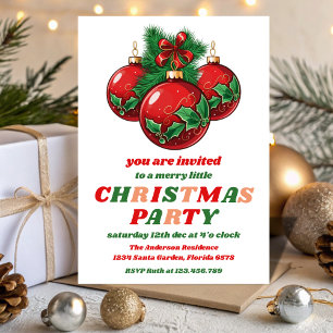 Retro Christmas Ornaments Editable Holiday Party Invitation