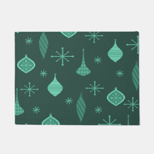 Retro Christmas Ornaments Green Doormat
