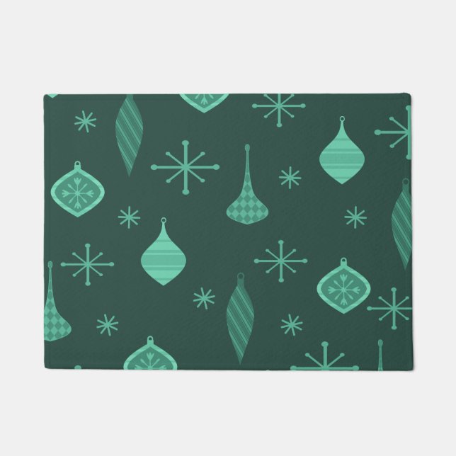 Retro Christmas Ornaments Green Doormat (Front)