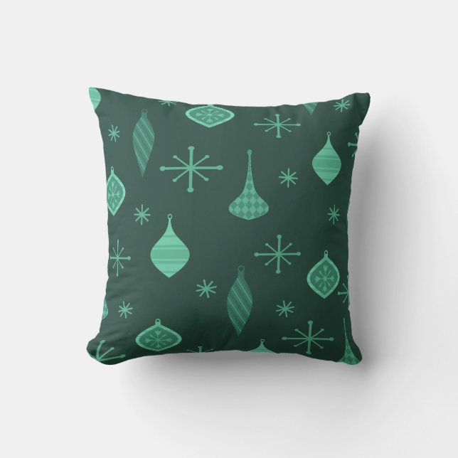 Retro Christmas Ornaments Green Throw Pillow (Front)