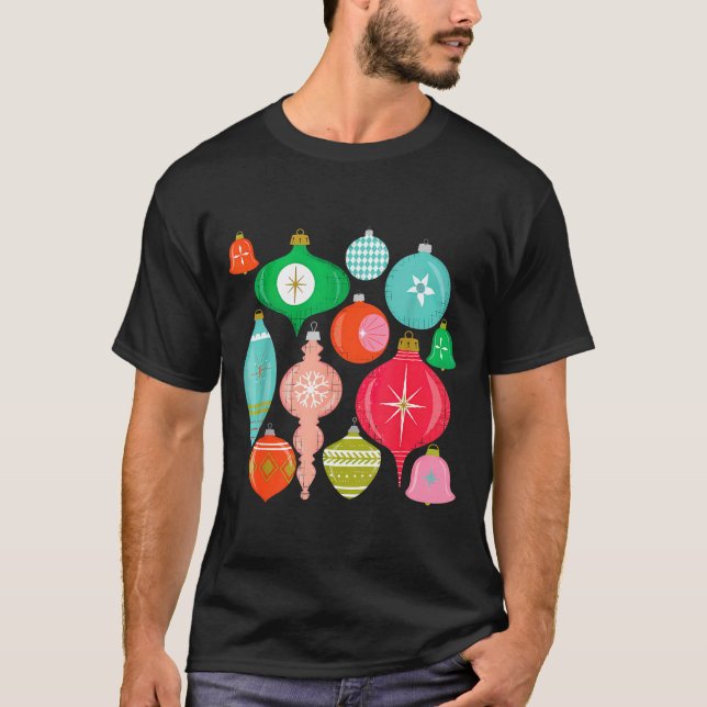 Retro Christmas Ornaments Mid Century Modern  T-Shirt (Front)