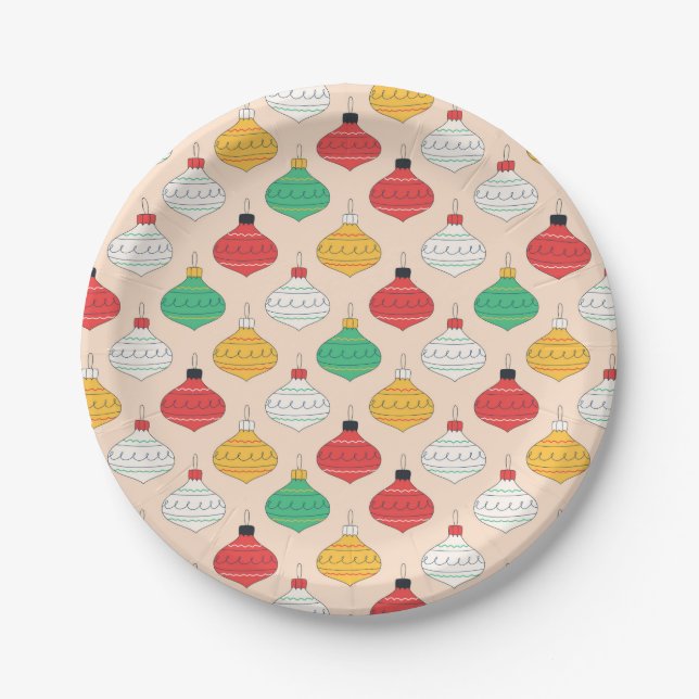 Retro Christmas Ornaments Pattern Paper Plate (Front)