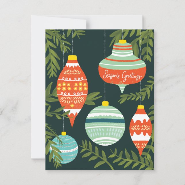 Retro Christmas Ornaments Seasons Greetings Card (Front)