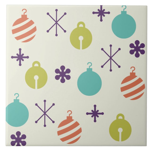 Retro Christmas Ornaments Snowflakes Tile (Front)