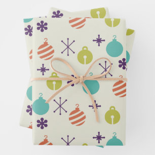Retro Christmas Ornaments Snowflakes Wrapping Paper Sheet