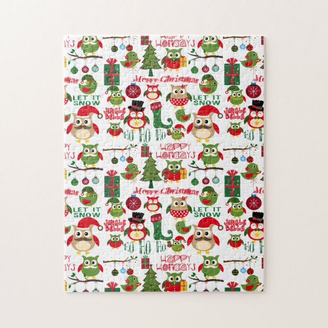 Retro Christmas Owl Pattern Jigsaw Puzzle (Vertical)