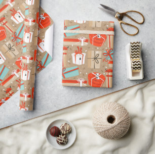 Retro Christmas Packages Wrapping Paper
