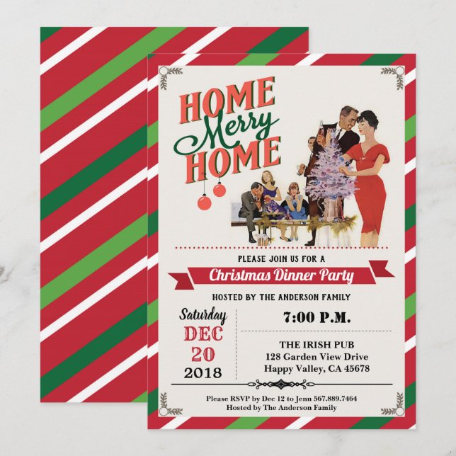 Retro Christmas party housewarming home sweet home Invitation (Front/Back)