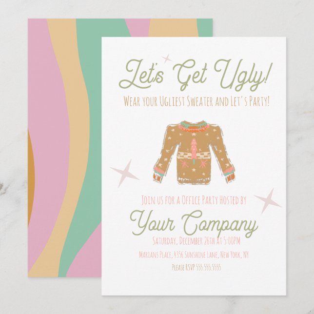 Retro Christmas Party Ugly Sweater Invitation (Front/Back)