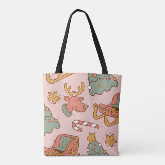 Retro Christmas Pattern Cute Vintage Holiday Tote Bag