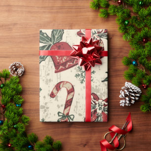 Retro Christmas Pattern Stockings, Ornaments Wrapping Paper
