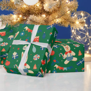 Retro Christmas Pattern with Decorations and Candy Wrapping Paper