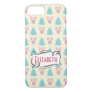Retro Christmas Pattern with Trees Baubles & Bows Case-Mate iPhone Case