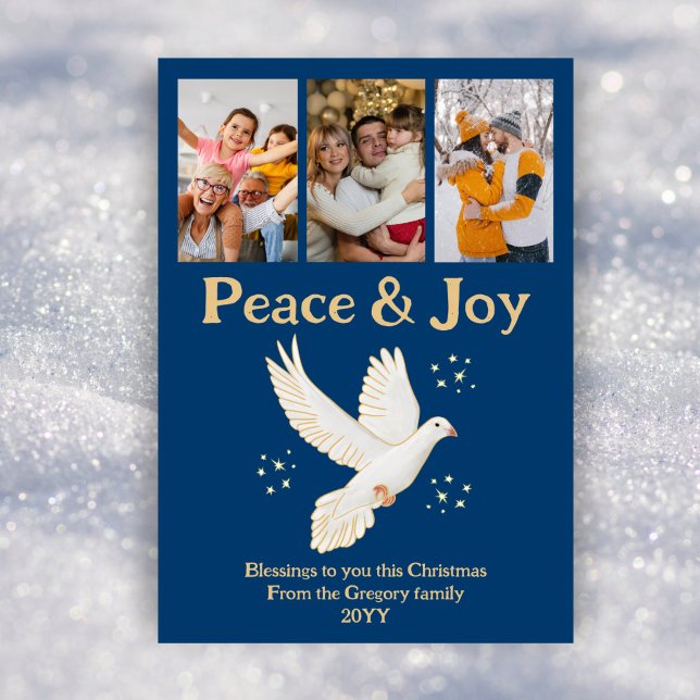 Retro Christmas Peace Joy Watercolour Dove Photo  Holiday Card (Creator Uploaded)