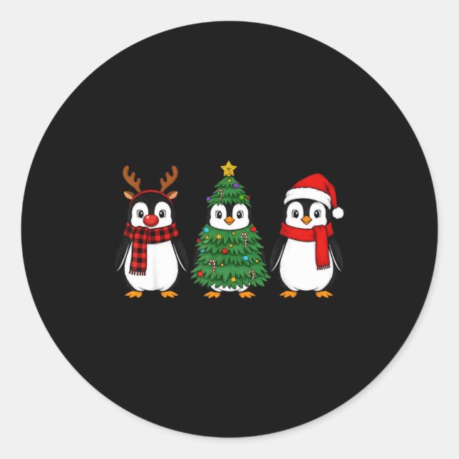 Retro Christmas Penguin Santa Reindeer  Classic Round Sticker (Front)
