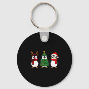Retro Christmas Penguin Santa Reindeer Keychain