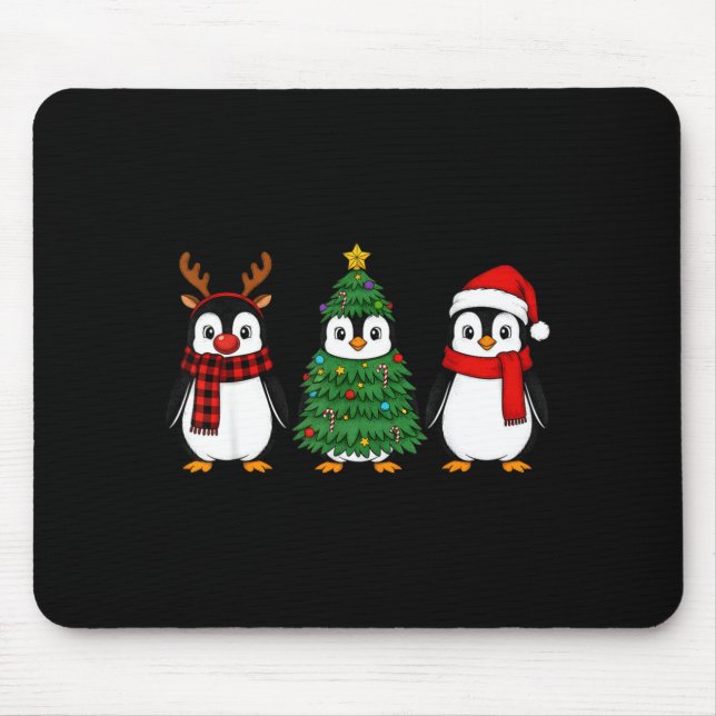 Retro Christmas Penguin Santa Reindeer  Mouse Pad (Front)