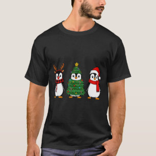 Retro Christmas Penguin Santa Reindeer  T-Shirt