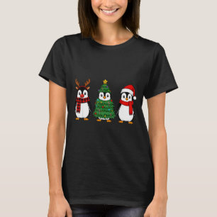 Retro Christmas Penguin Santa Reindeer  T-Shirt
