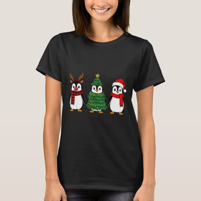 Retro Christmas Penguin Santa Reindeer  T-Shirt (Front)